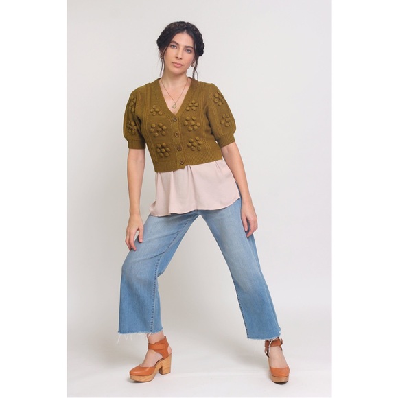 Endless Blu Puff Sleeve Pom Pom Cardigan - Picture 8 of 11